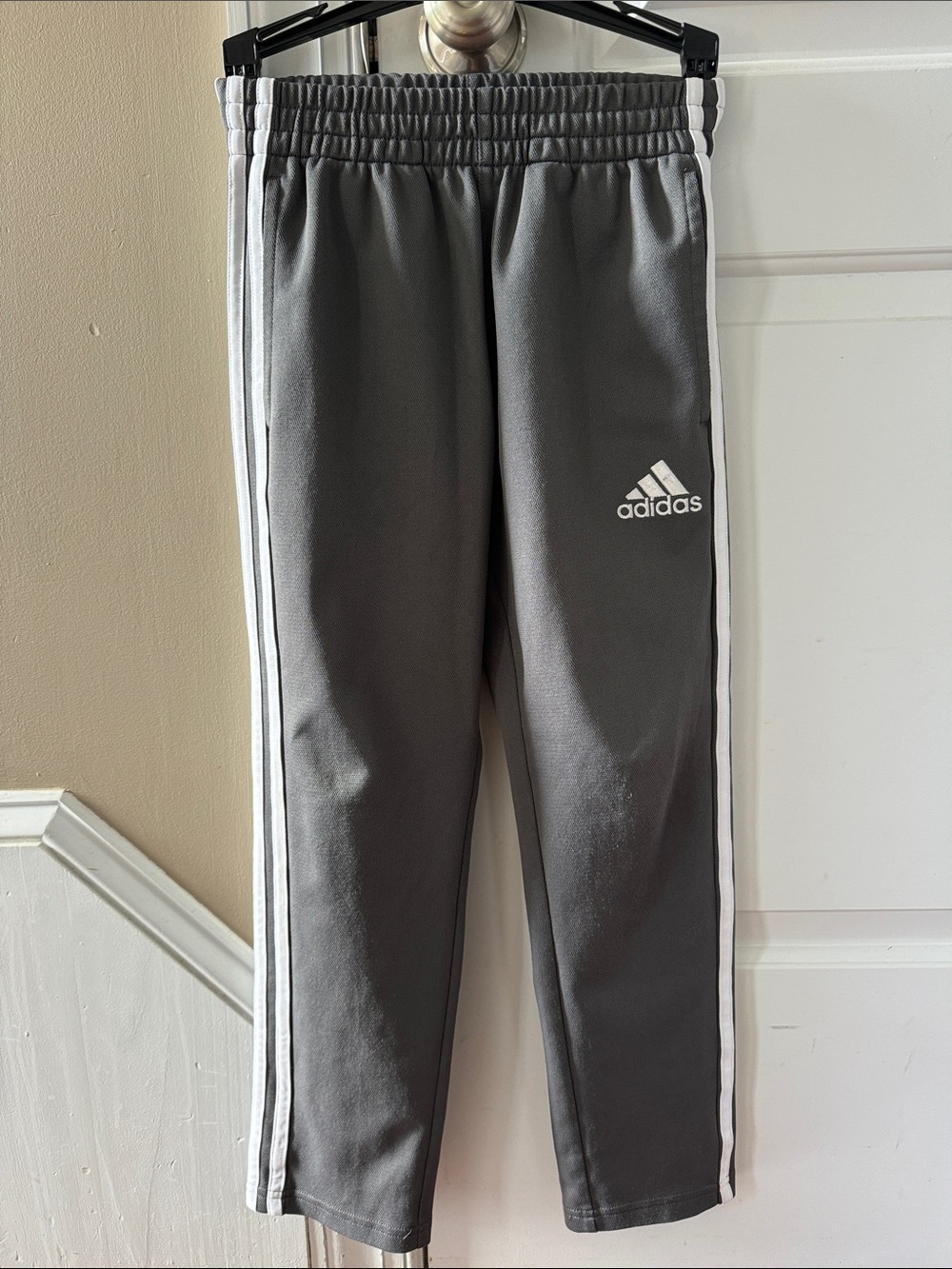 adidas Kids Charcoal Gray Pants with White Side Stripes
